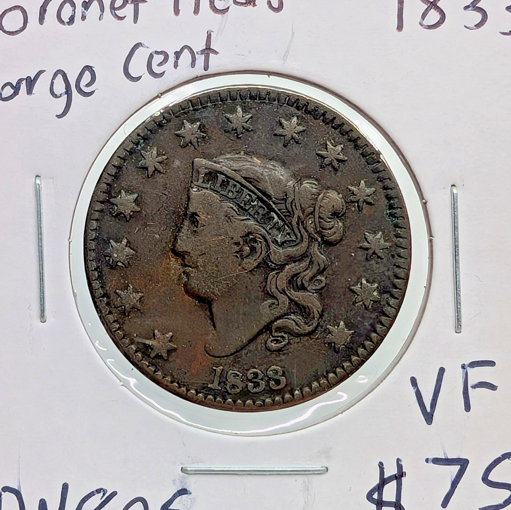 1833- US Coronet Head Large Cent- VF