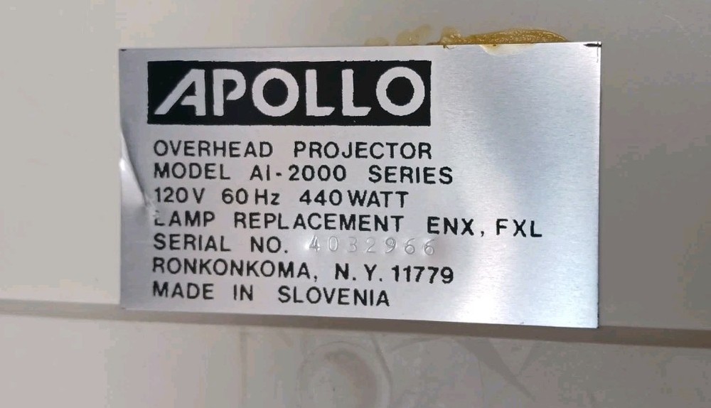 Vintage Apollo Eclipse AI 2000 Overhead Projector W/ Manual - Tested & Works