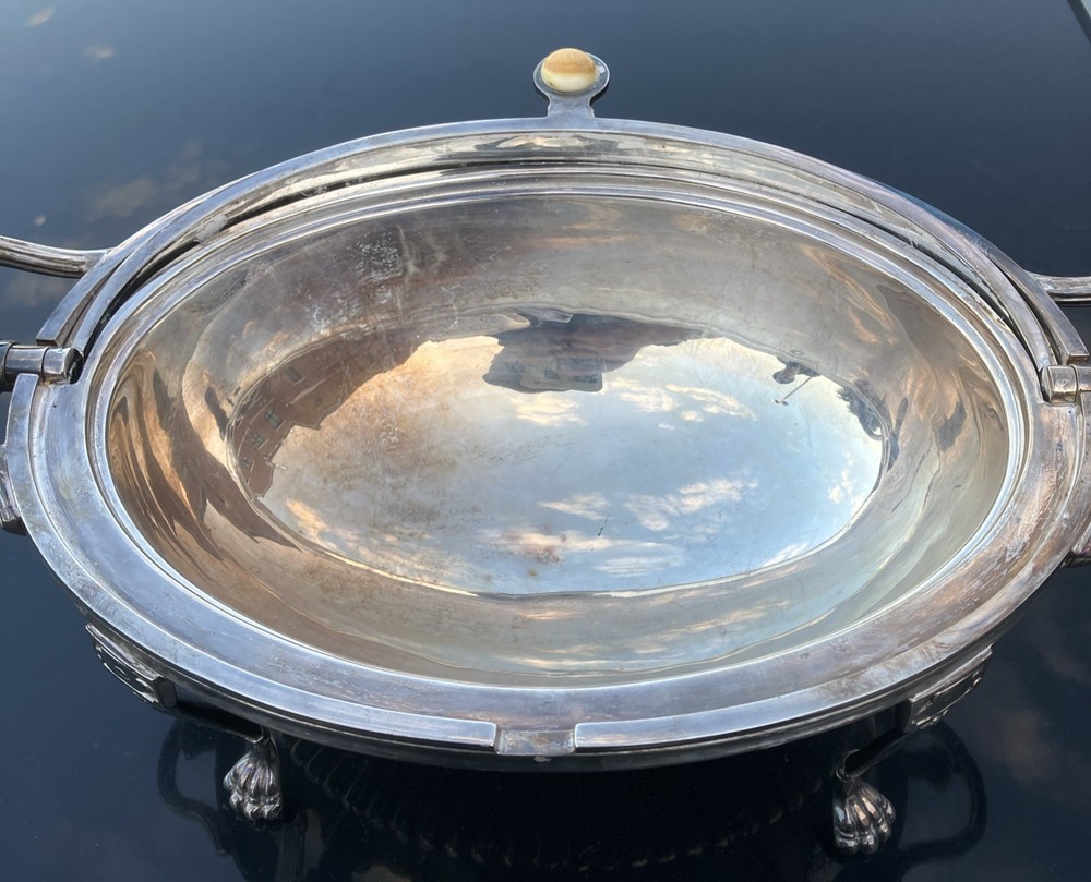 Antique Sheffield Silverplate Revolving Dome Covered Breakfast Server + Inserts