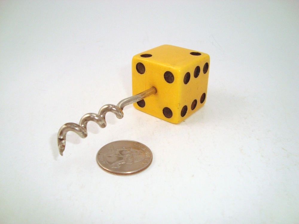 Art Deco Yellow Bakelite Dice Die Wine Bottle Corkscrew