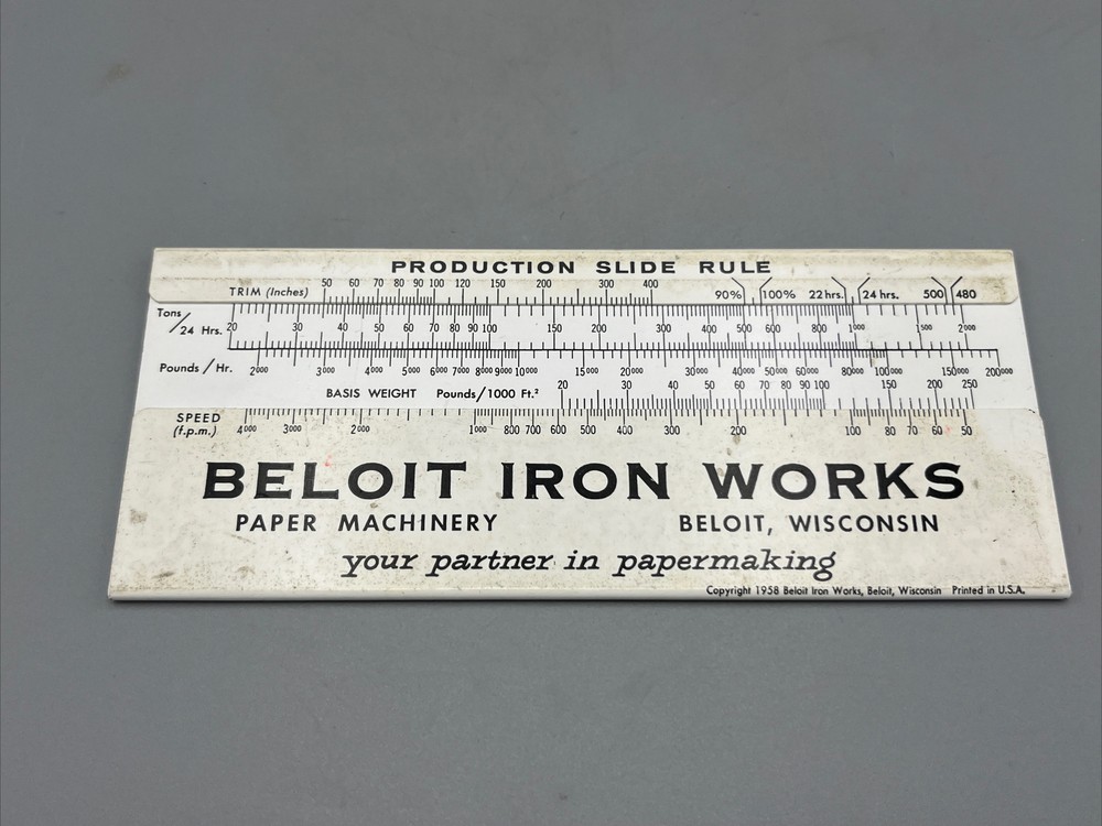 Beloit Iron Works Production Slide Rule 1958