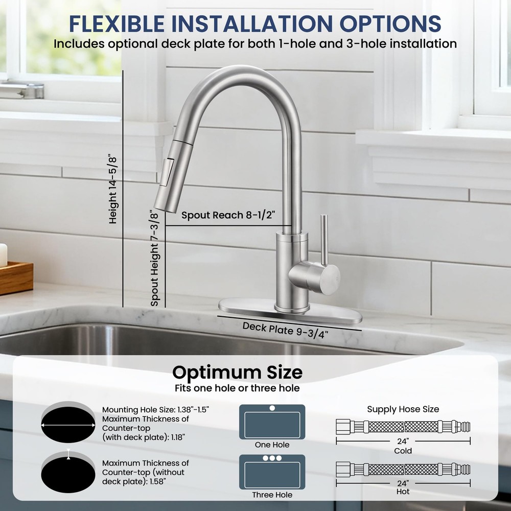 Kitchen Faucet with Pull-Down Sprayer, Brushed Nickel, High-Arc Single Handle...