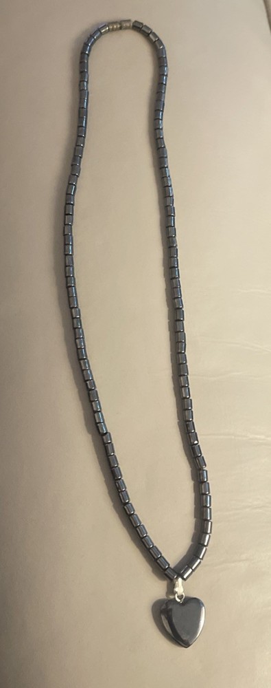Hematite Heart Pendant 17" Necklace