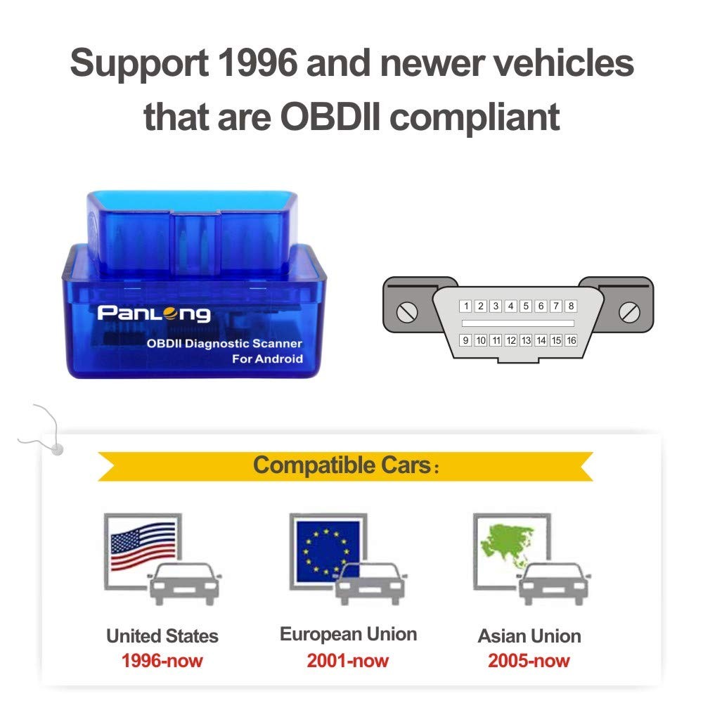 Panlong OBD2 Scanner Bluetooth OBDII Diagnostic Tool Car Blue for Android