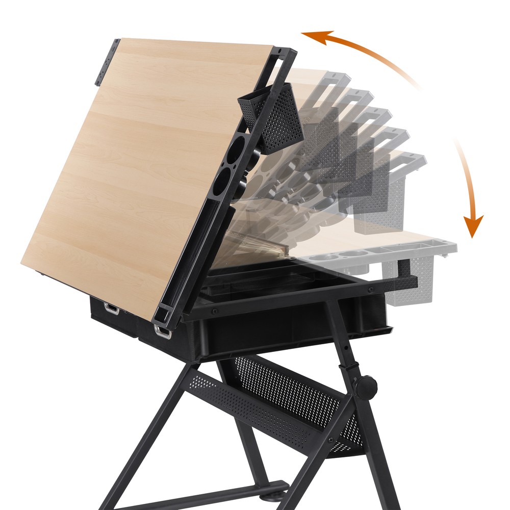 Drafting Table Adjustable Drawing Table Craft Desk w/ Charging Station Natural