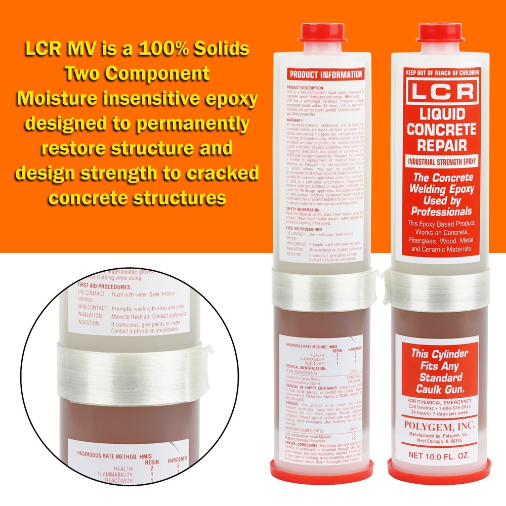 Polygem Injection Epoxy, Stops Leaks Restores Structures, 2-Part 10 oz Cartridge