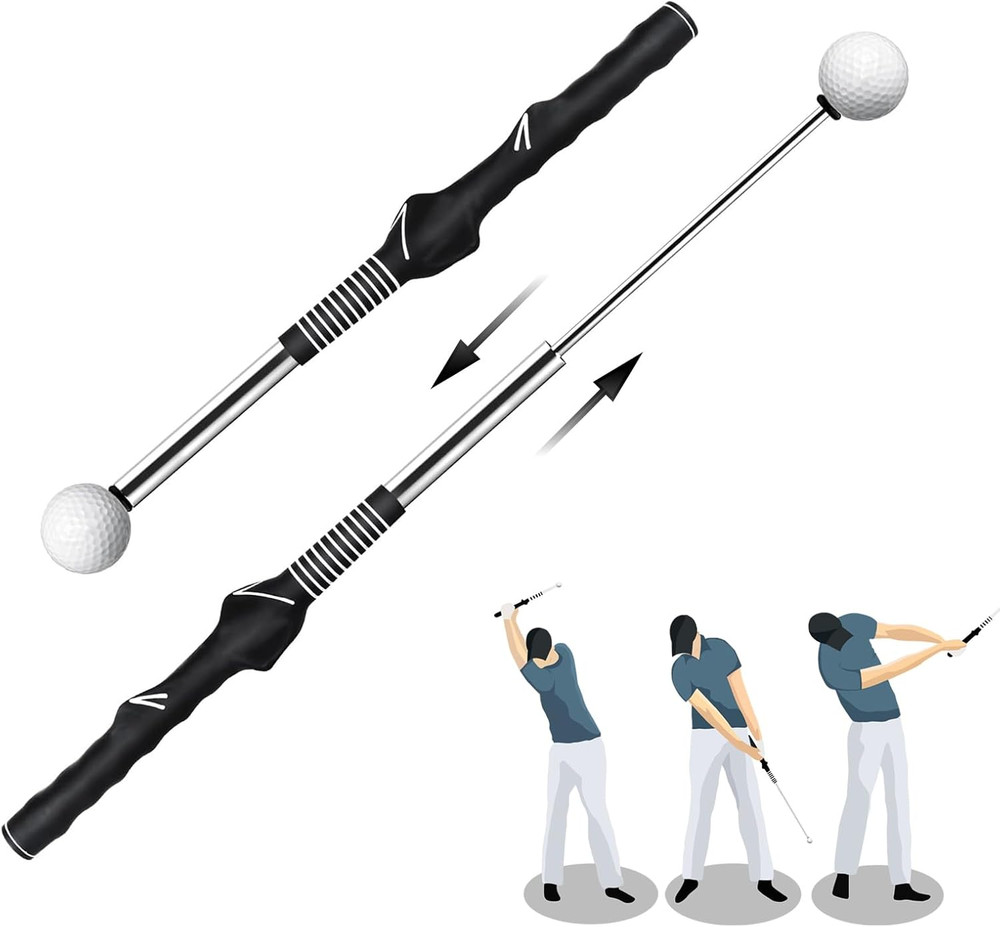 Retractable Golf Swing Trainer, Golf Training Aid and Grip Trainer with Click Fe