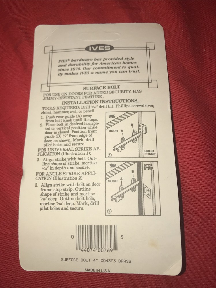 Ives C043F3 4-in Surface Bolt, Brass Plated