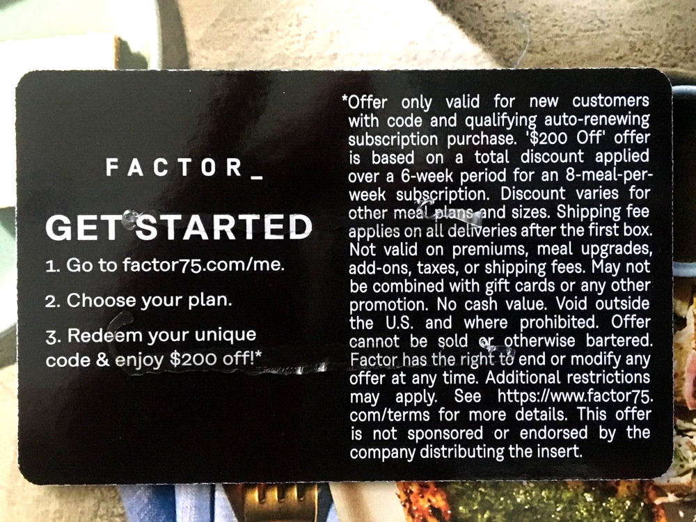 FACTOR go.factor75.com $200 OFF CODE New Subscription READY MADE MEALS DELIVERED