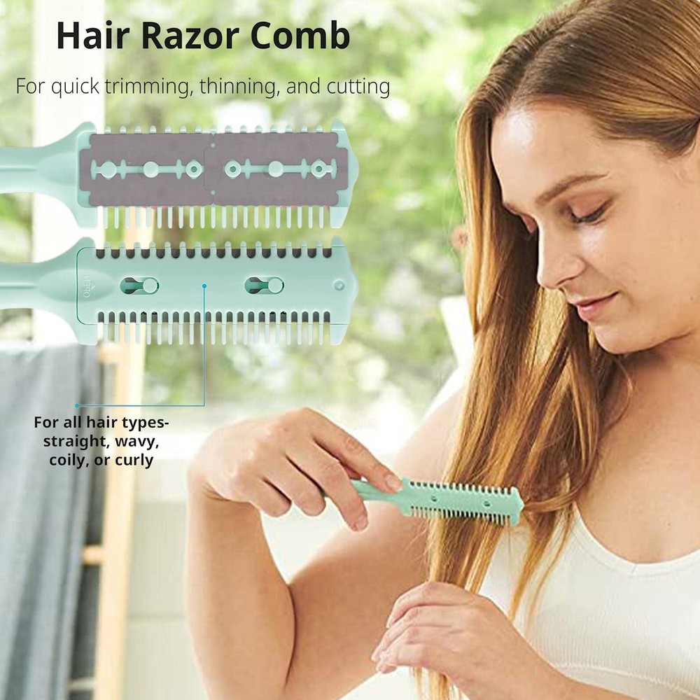 3 Pack Double Sided Haircut Razor Comb Split Ends Trimmer Styler Green