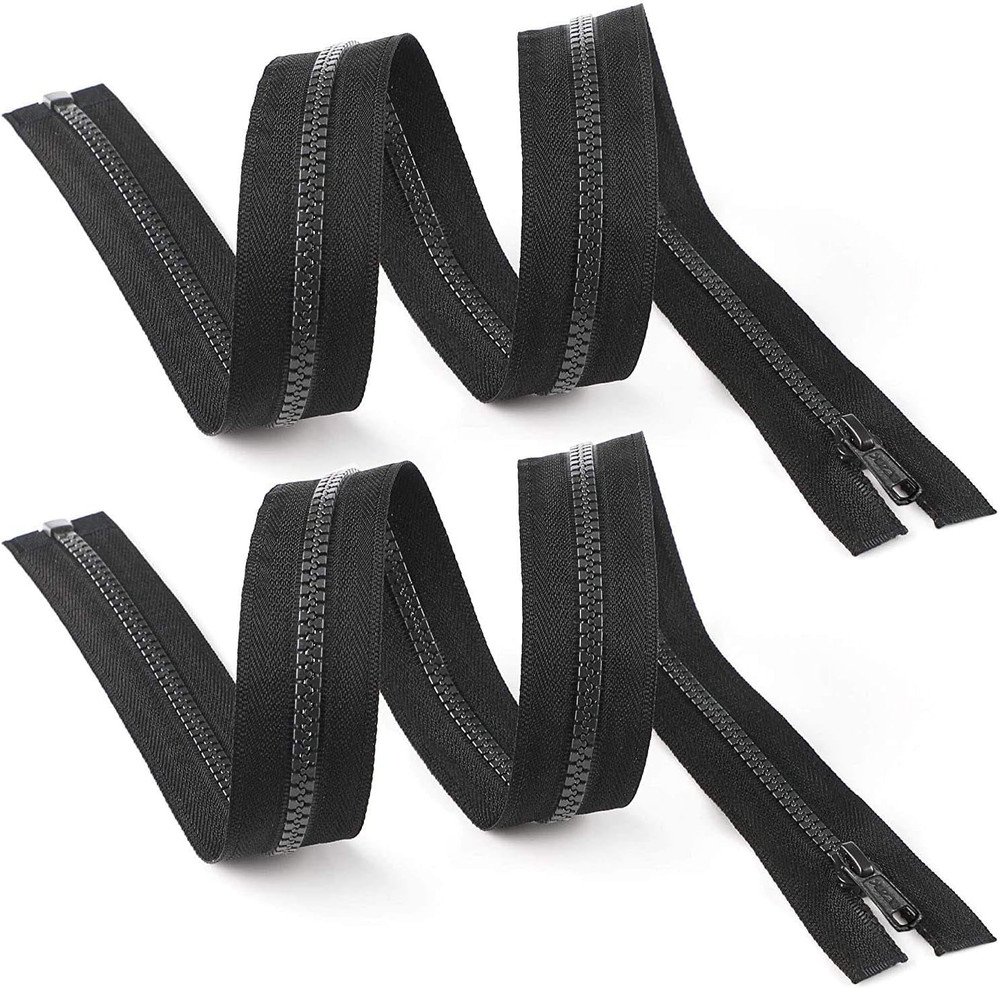 2PCS 16 Inch #5 Black Separating Bottom Molded Zippers Plastic Teeth Bulk Fasten