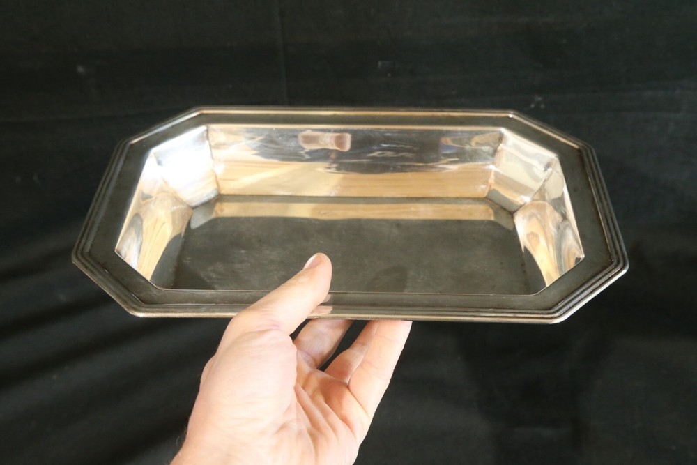 silverpltate tray decor antique 1930s metal flat octagonal serving