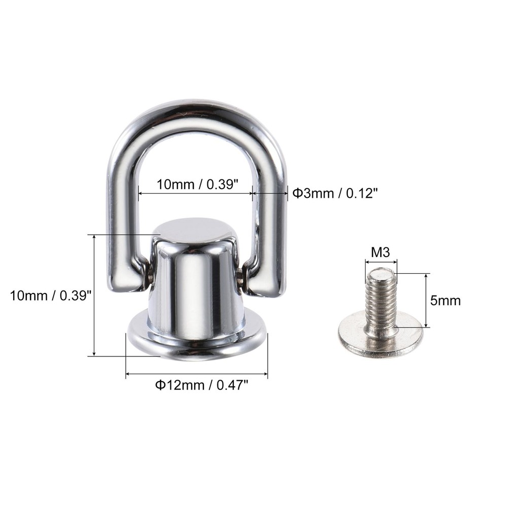 12x10mm Ball Head Button Studs with D Ring Silver White 10pcs