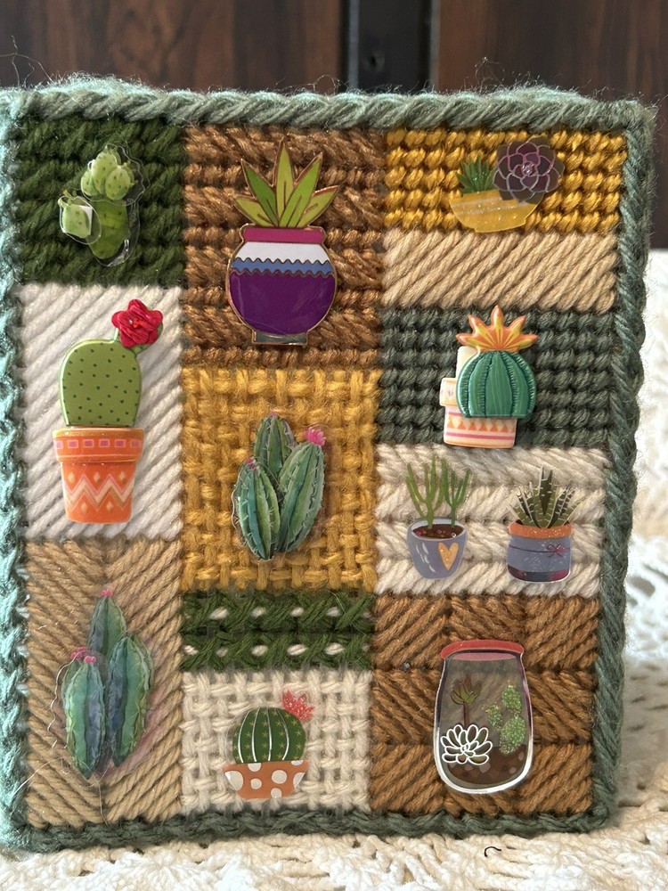CACTUS SAMPLER / CACTI PLANTS NEW - HANDMADE - PLASTIC CANVAS TISSUE BOX COVER