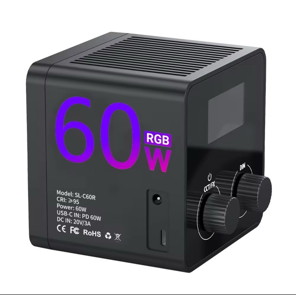 SL-C60R 60W RGB LED Continuous Lighting Unit USB-C Dimmable Studio Light Black