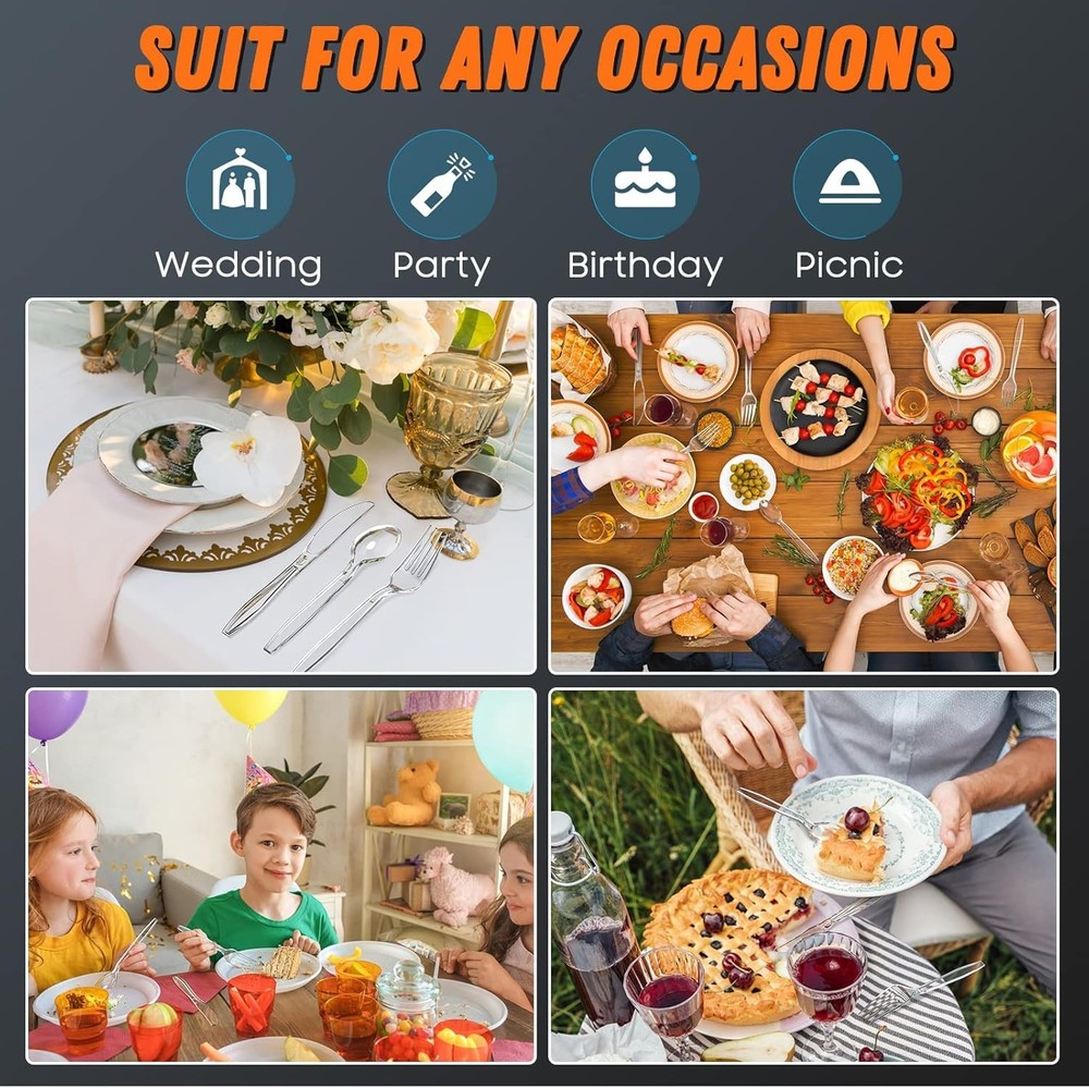 Heavy Duty Clear Plastic Silverware Set - 360 Count for Parties & Events