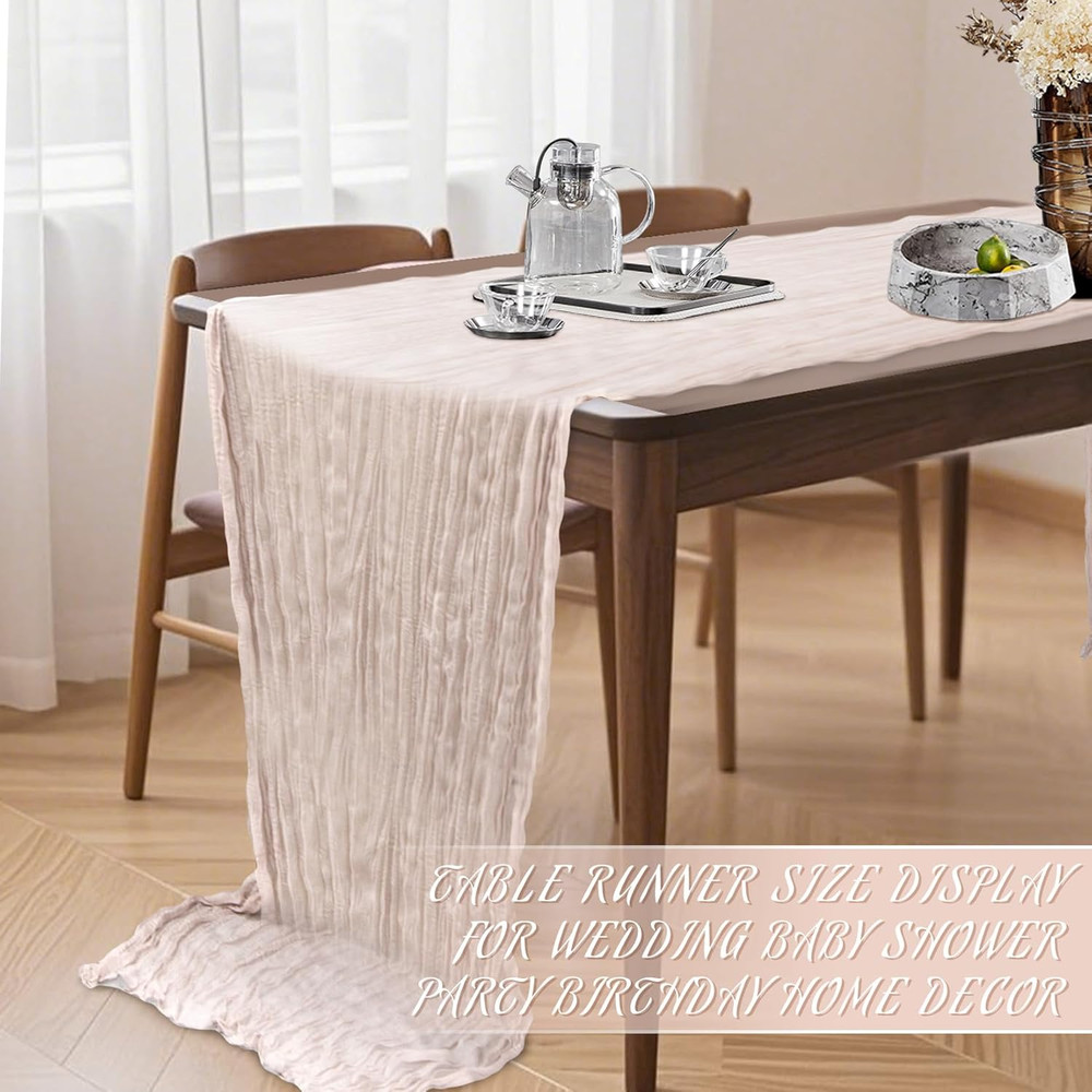 Easter Cheesecloth Table Runner - Grayish Pink Spring Boho Table Cloth for Brida