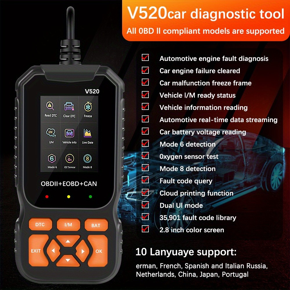 OBD2 Scanner Car Diagnostic Tool Dual UI Mode Read Clear Engine Light 35K+ Codes