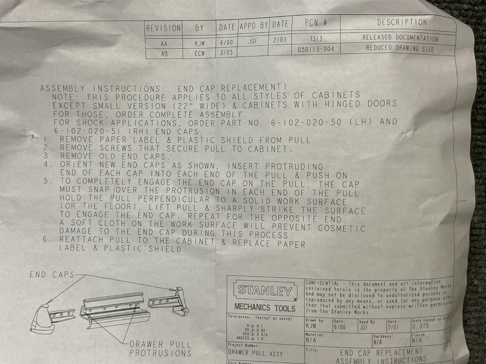 WHITE Vidmar Drawer Pull End Cap Caps Endcaps Stanley Left Right Plastic Pair