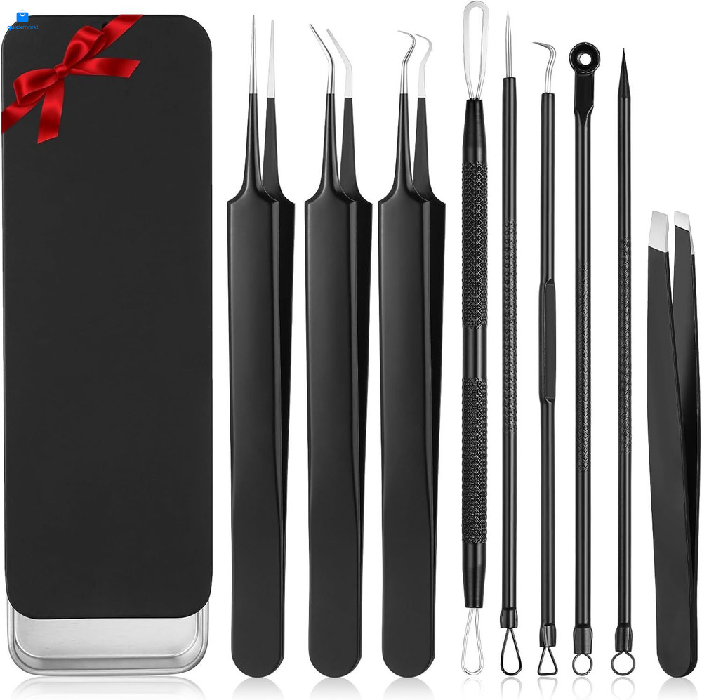 9 PCS Blackhead Extraction Tool Kit, Remover Comedones Black