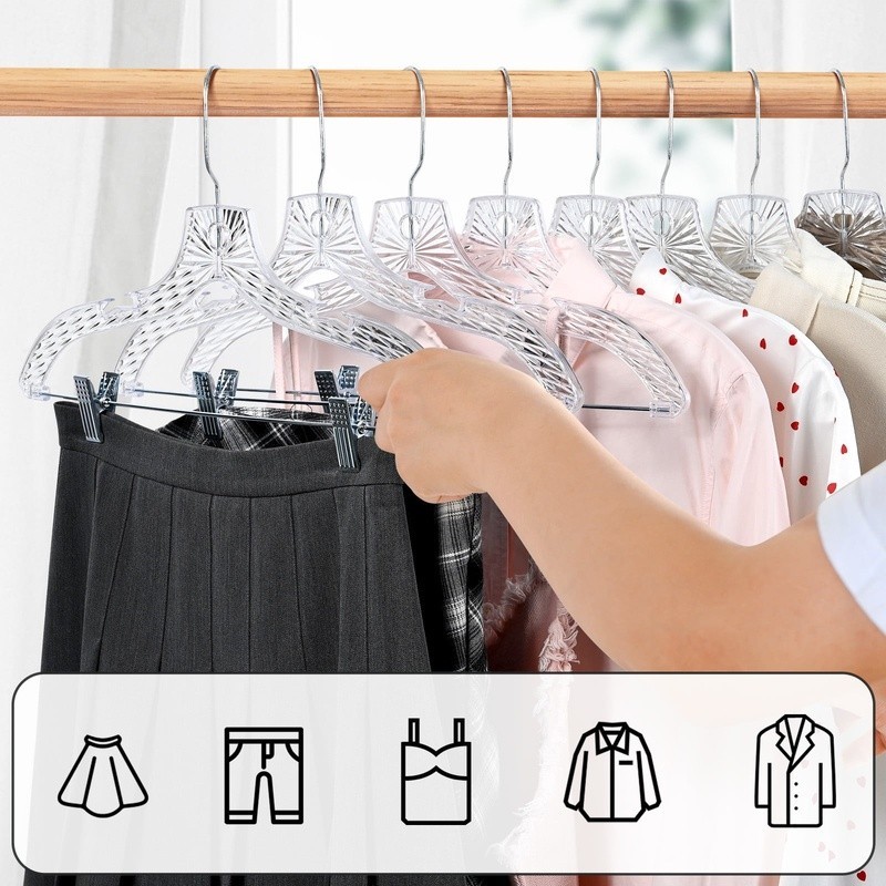 Heavy Duty Clear Plastic Hangers 360 Degree Hook Space Saving 20 Pack