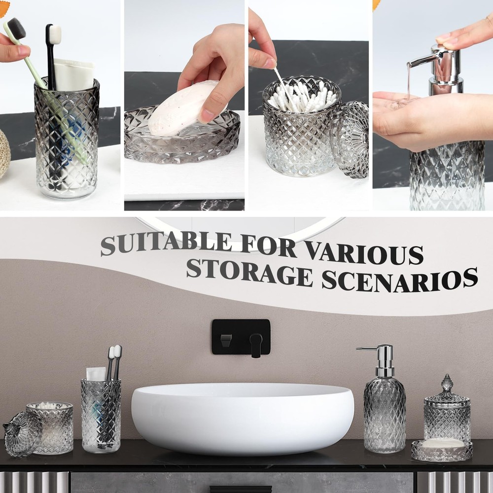 Bathroom Set, 5Pcs Gradient Glass Bath Accessory Sets Complete, Glass Bathroo...