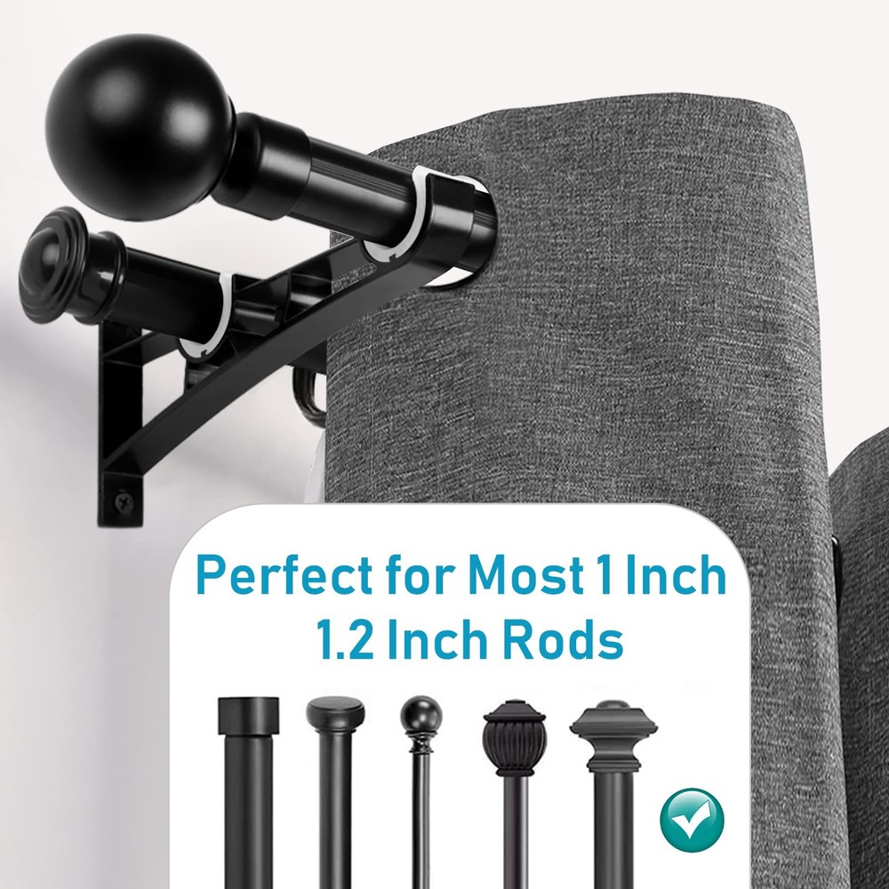 Curtain Rod Bracket, 3 Pack Double Brackets, Heavy 3 Pack, Black