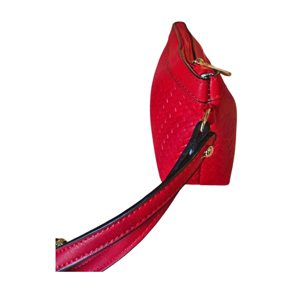RED WRISTLET (Woven Pattern) LARGE POUCH Makeup Case UNBRANDED Gold Hardware