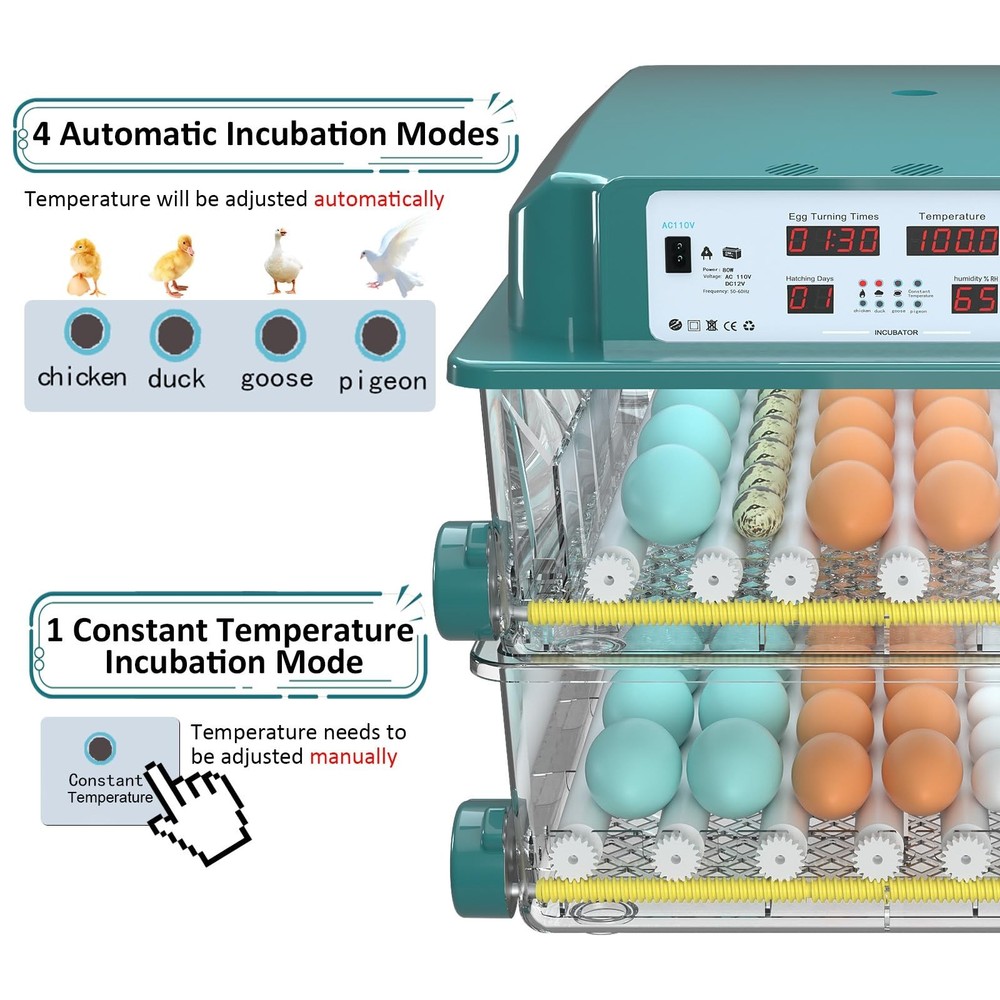Incubators for Hatching Eggs 120, Chicken Egg Incubator with Automatic Egg Tu...