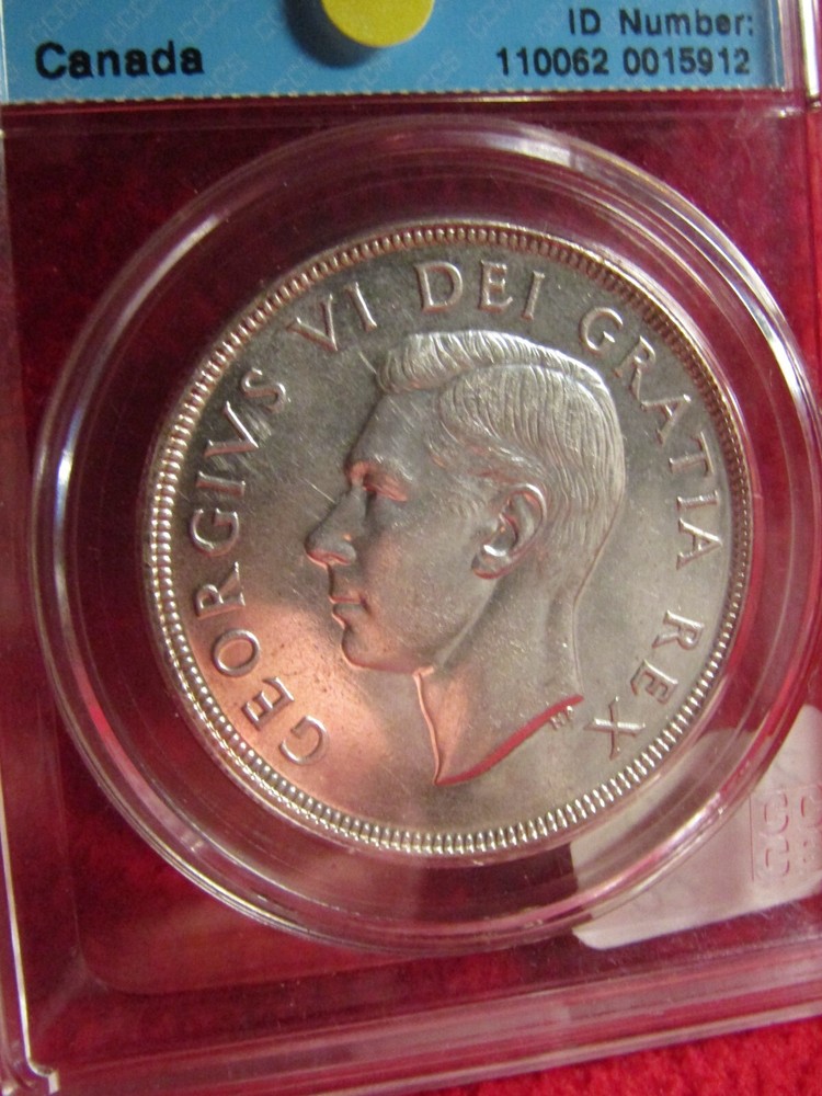 1950 CANADA SILVER DOLLAR..." ARNPRIOR ".. CCCS CERTIFIED MINT STATE 62