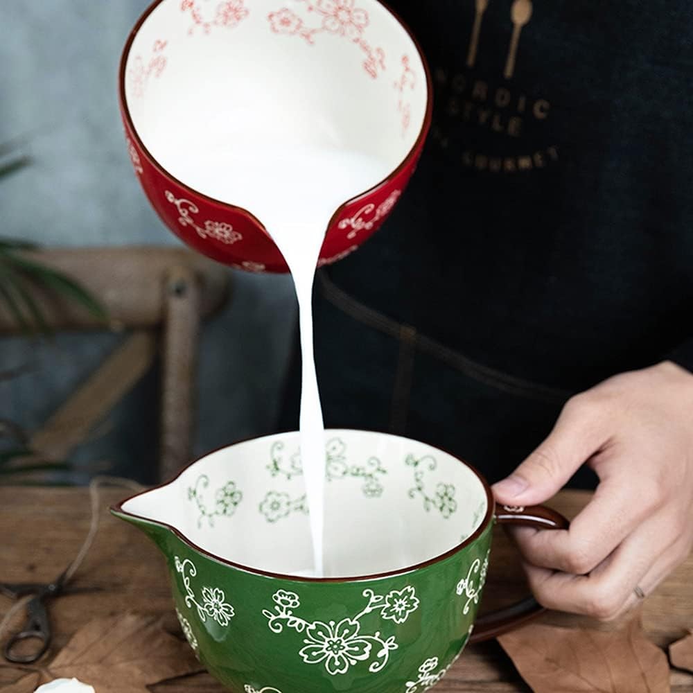 Gaolinci Cherry Blossom Pattern Kitchen Ceramic Mixing Bowl, 1 Quart Large Bowl,