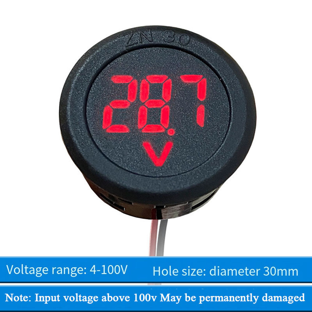 DC 4-100V Round Two Wire Car Voltmeter LED Digital Display Voltage Current Meter