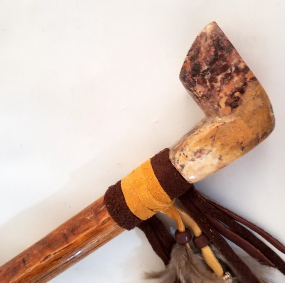 11" Marbled SoapStone Peace Pipe Apache Made Chanupa Pipe
