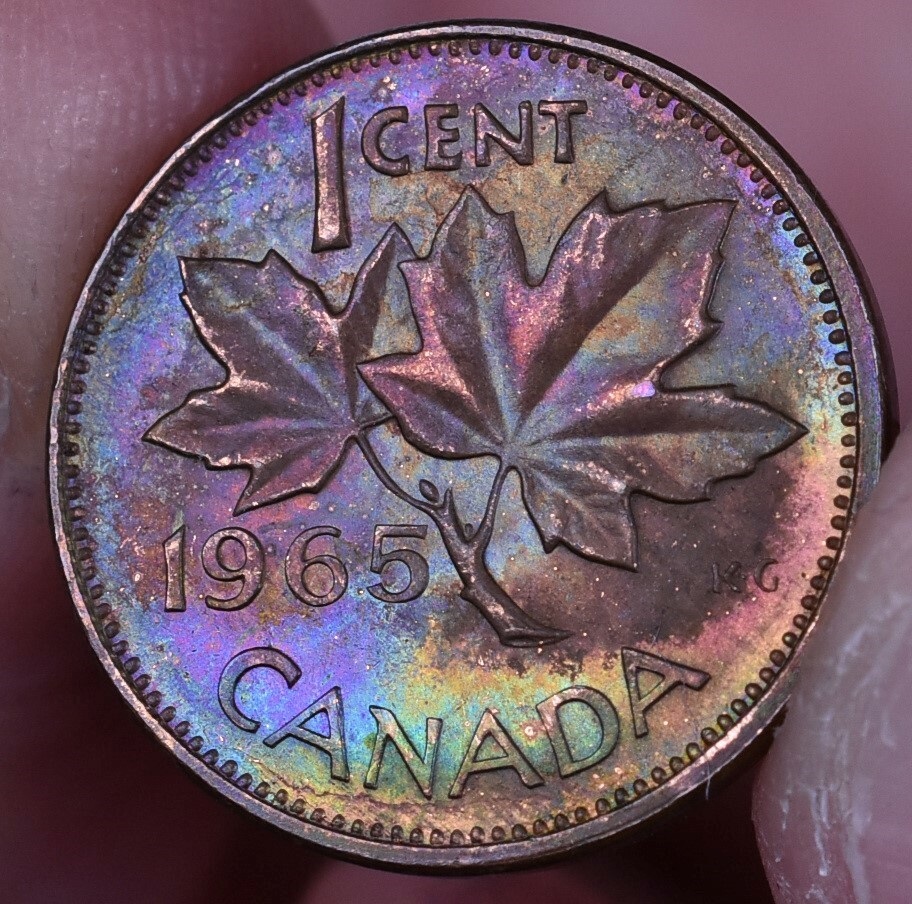 1965 Canada 1 Cent - Beautiful Rainbow Toning!