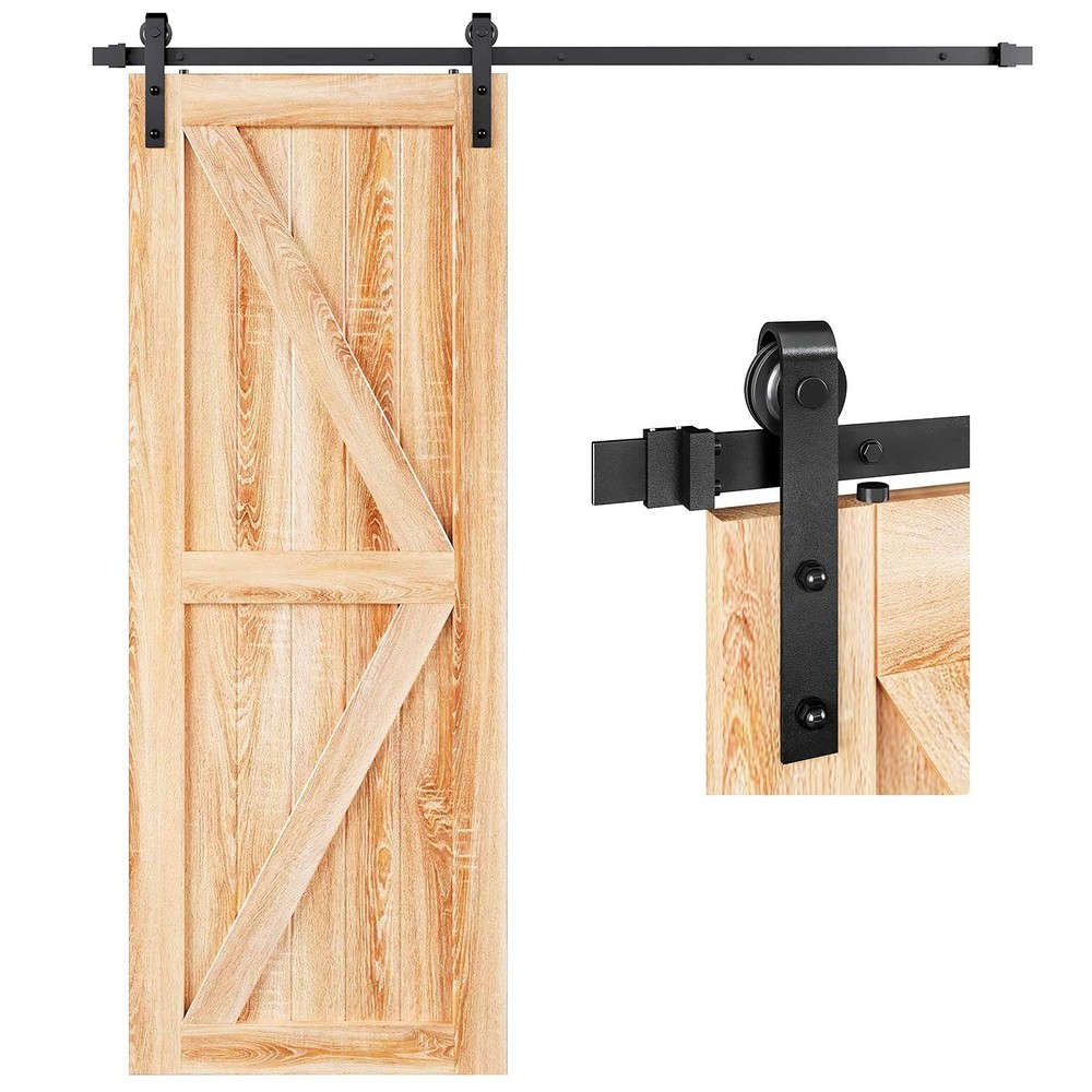 EaseLife 4 FT Sliding Barn Door Hardware Track Kit,Basic J 4FT, Black