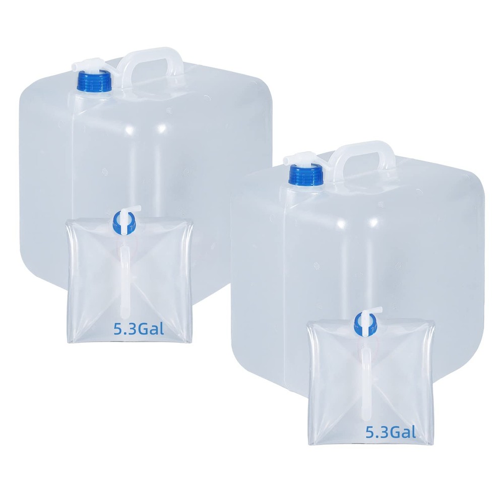 2 Pack 5.3 Gallon Collapsible Water Container with Spigot, Foldable Cube Wate...
