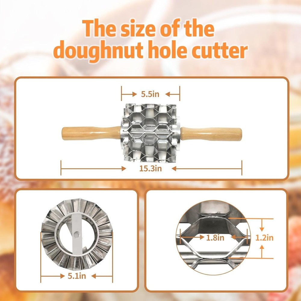42-Hole Stainless Steel Doughnut Cutter, Replaceable Roller Blade, Doughnut