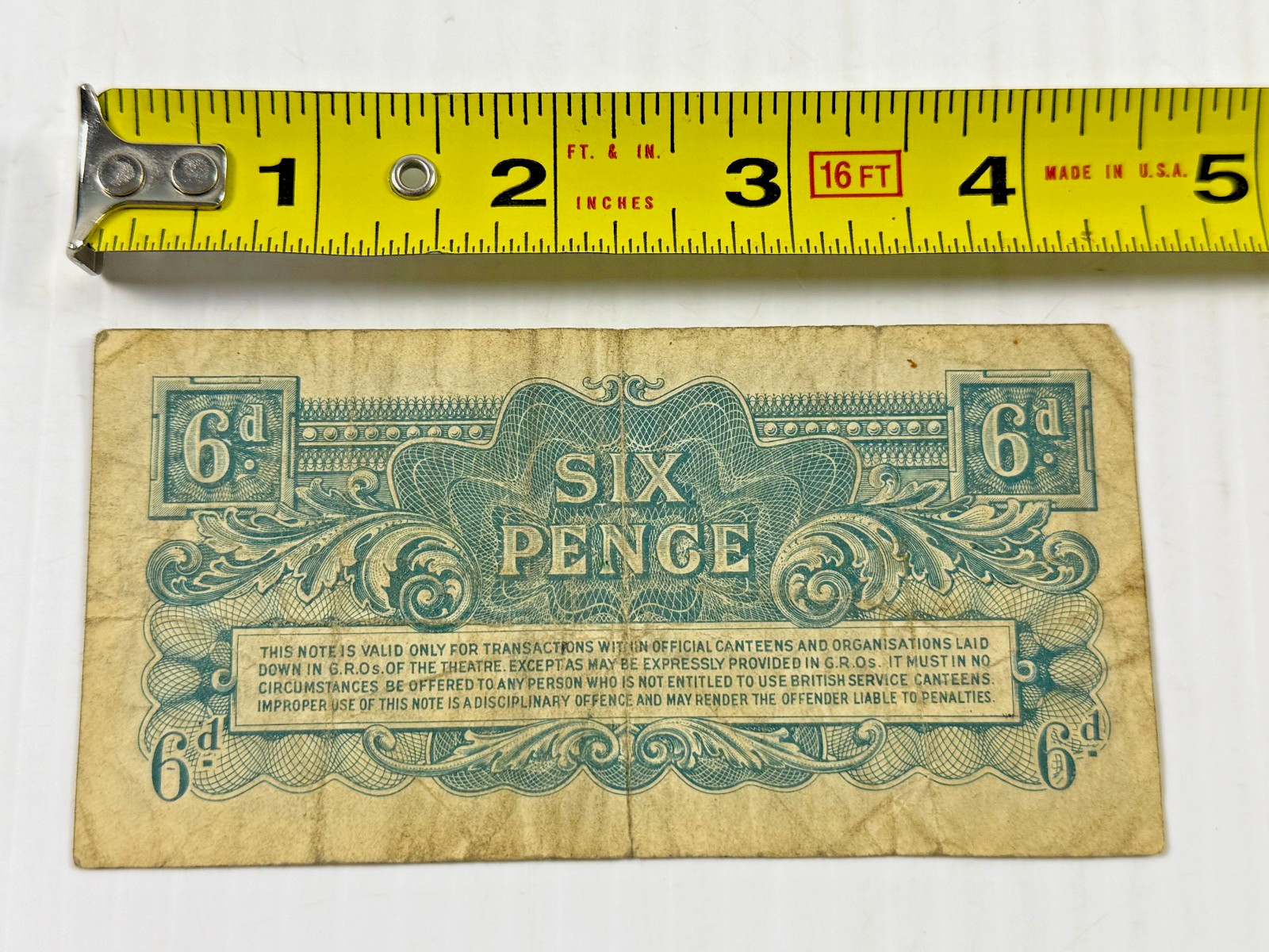 British Armed Forces 6 Pence (6d) Special Voucher 2nd Series issued in 1948