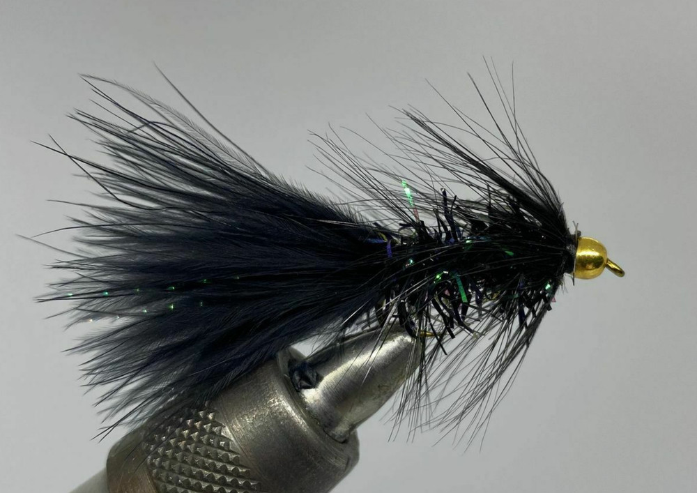 Beadhead Crystal Bugger Black, 12 Pack Streamer- Strike Fly Company
