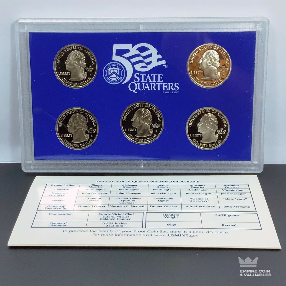 2003-S U.S. Mint 50 State Quarters Proof Set With Mint Box & COA