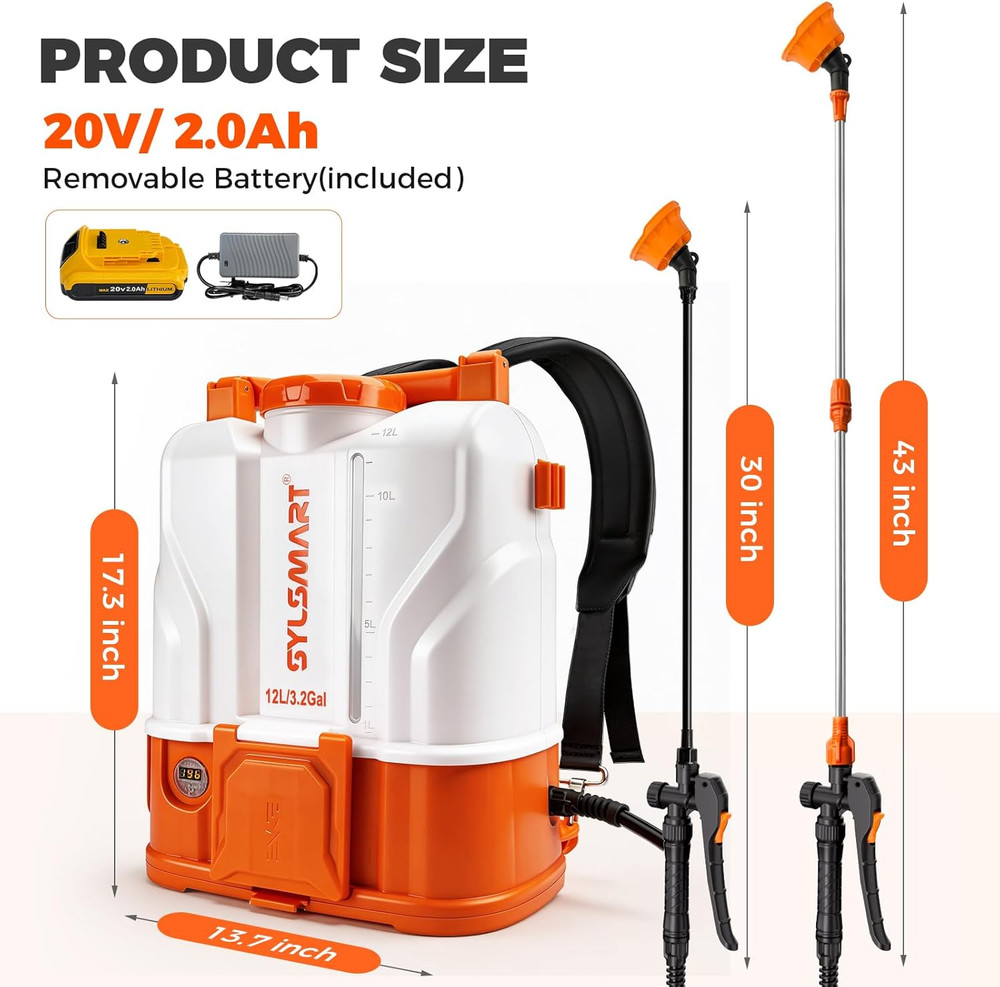 Battery Powered Backpack Sprayer 3.2 Gallon, 100 PSI Electric Backpack Sprayer,