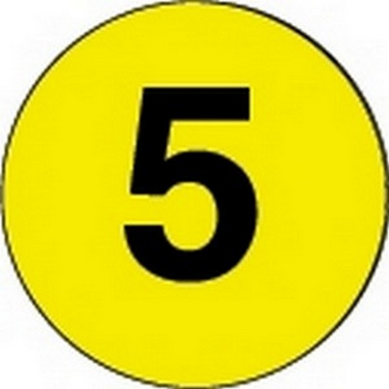 3" Diameter Number 5 Circle Labels (500 per Roll)