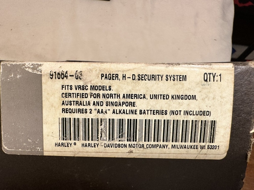 Harley Davidson Security System Pager With Transmitter & Receiver 91664-03