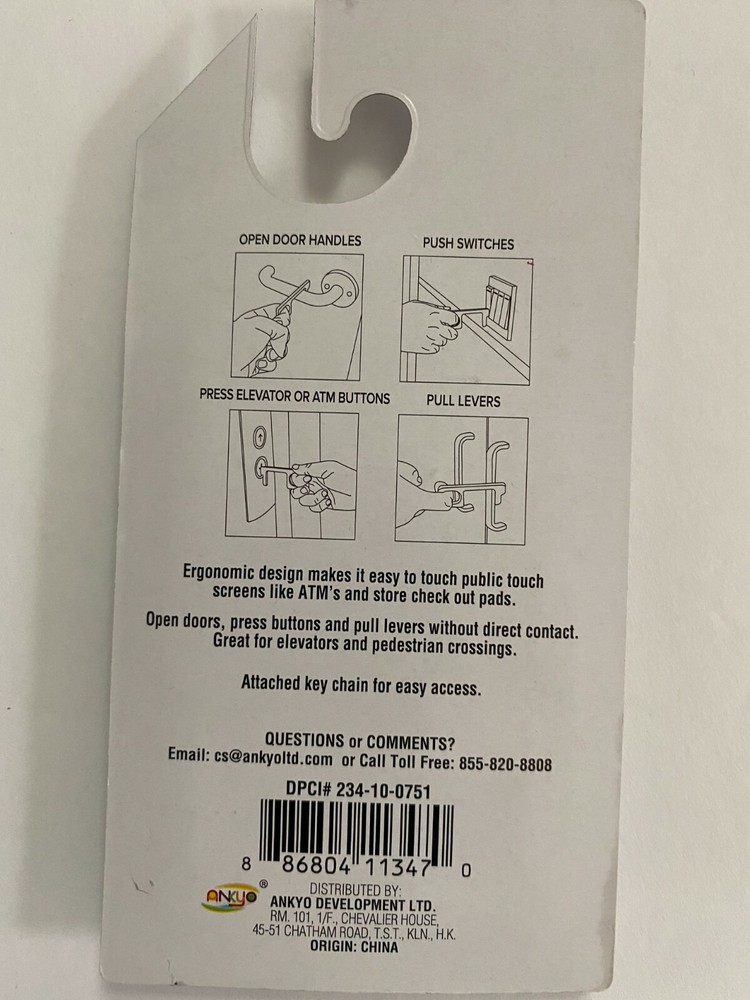 HANDS FREE TOOL Safe No Touch Keys Chain, Stop Germs NIP