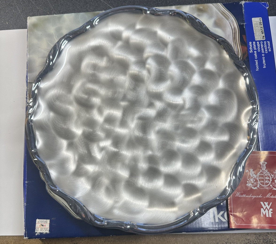 Vintage WMF Ikora Silver Bowl Plate Footed Swirl Brushed 8" New in Box  Germany