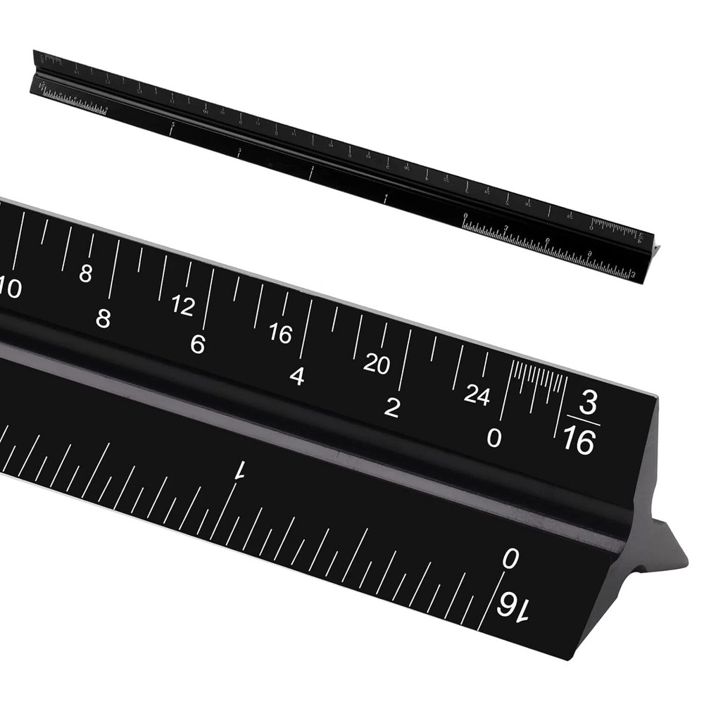 Architectural Scale Ruler 12" Aluminum Architect Triangular Black Students New