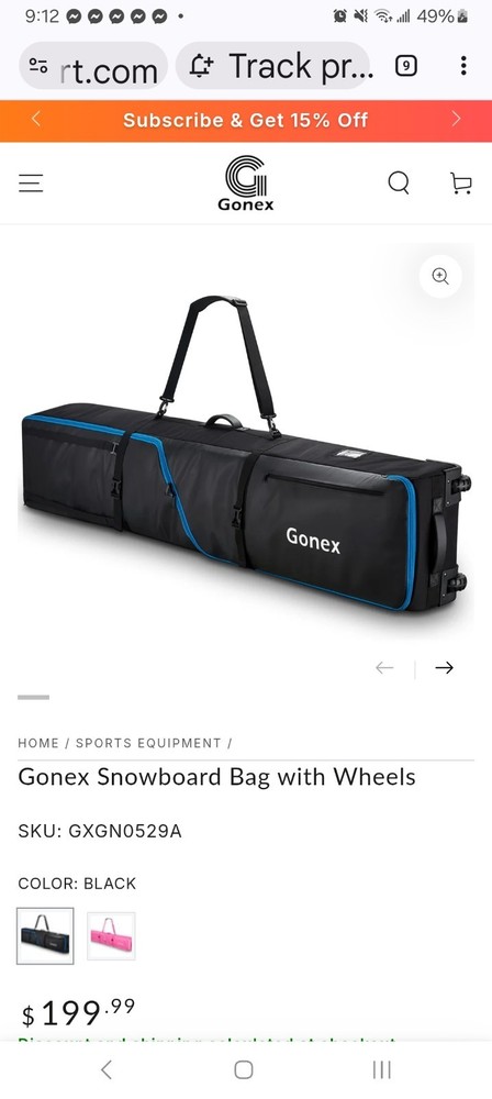 Wheeled Snowboard Bag, Adjustable 175-190cm, Fully Padded, Waterproof