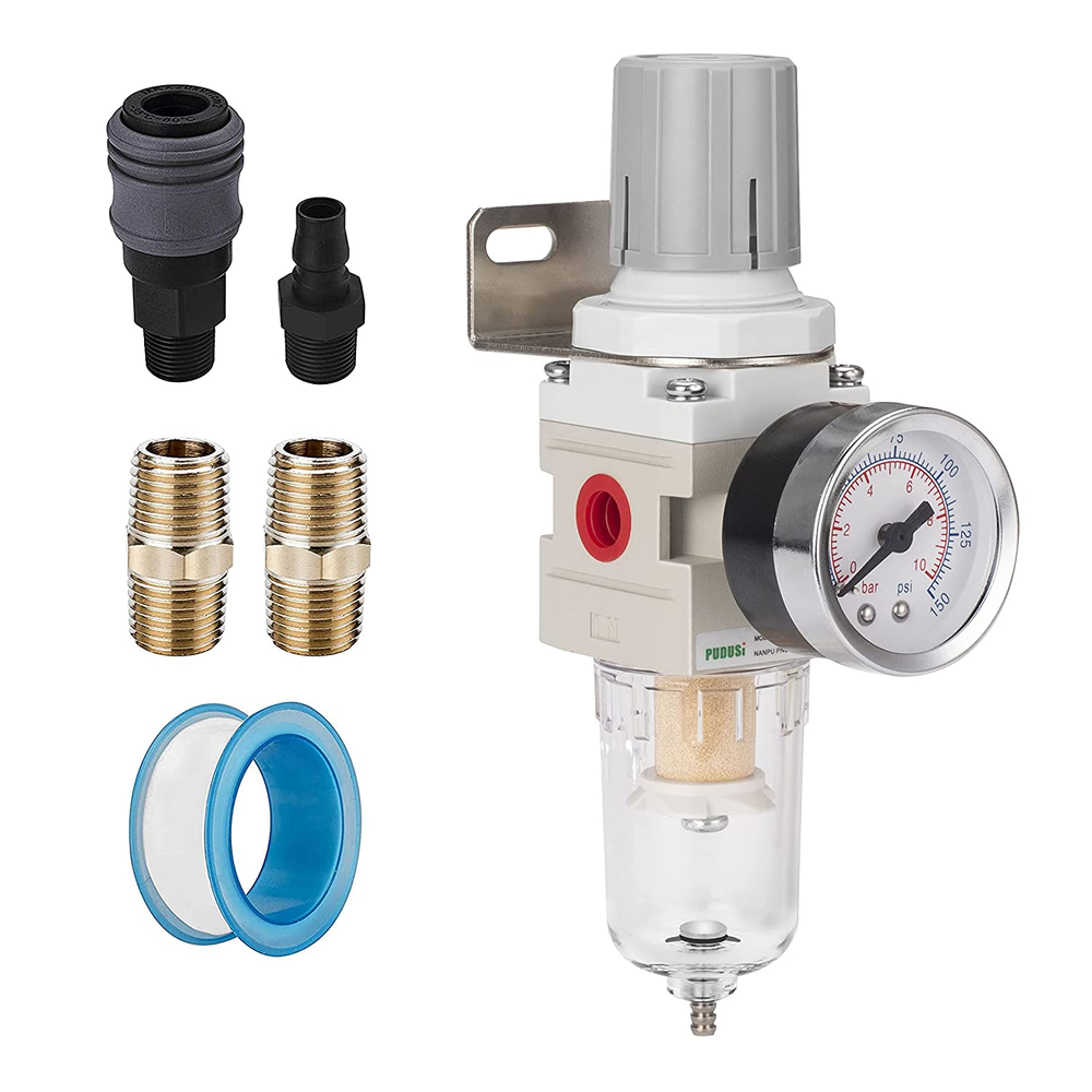 1/4" NPT Compressed Air Filter Regulator Combo Air Compressor Water Separators