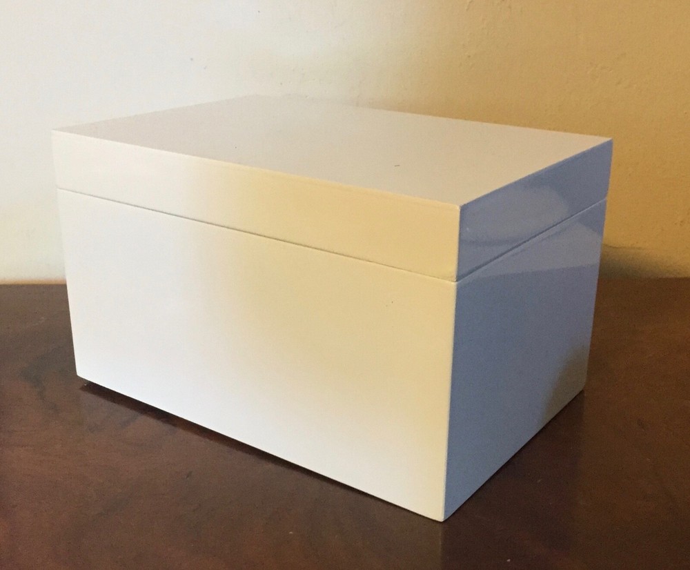 Mid-Century Modern MCM White Acrylic Rectangular Storage Trinket Desk Box Cover