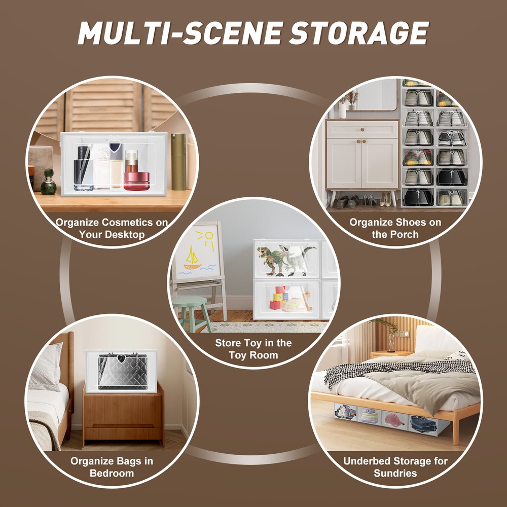 20pcs Foldable Plastic Transparent Shoe Box Storage Clear Organizer Stackable US